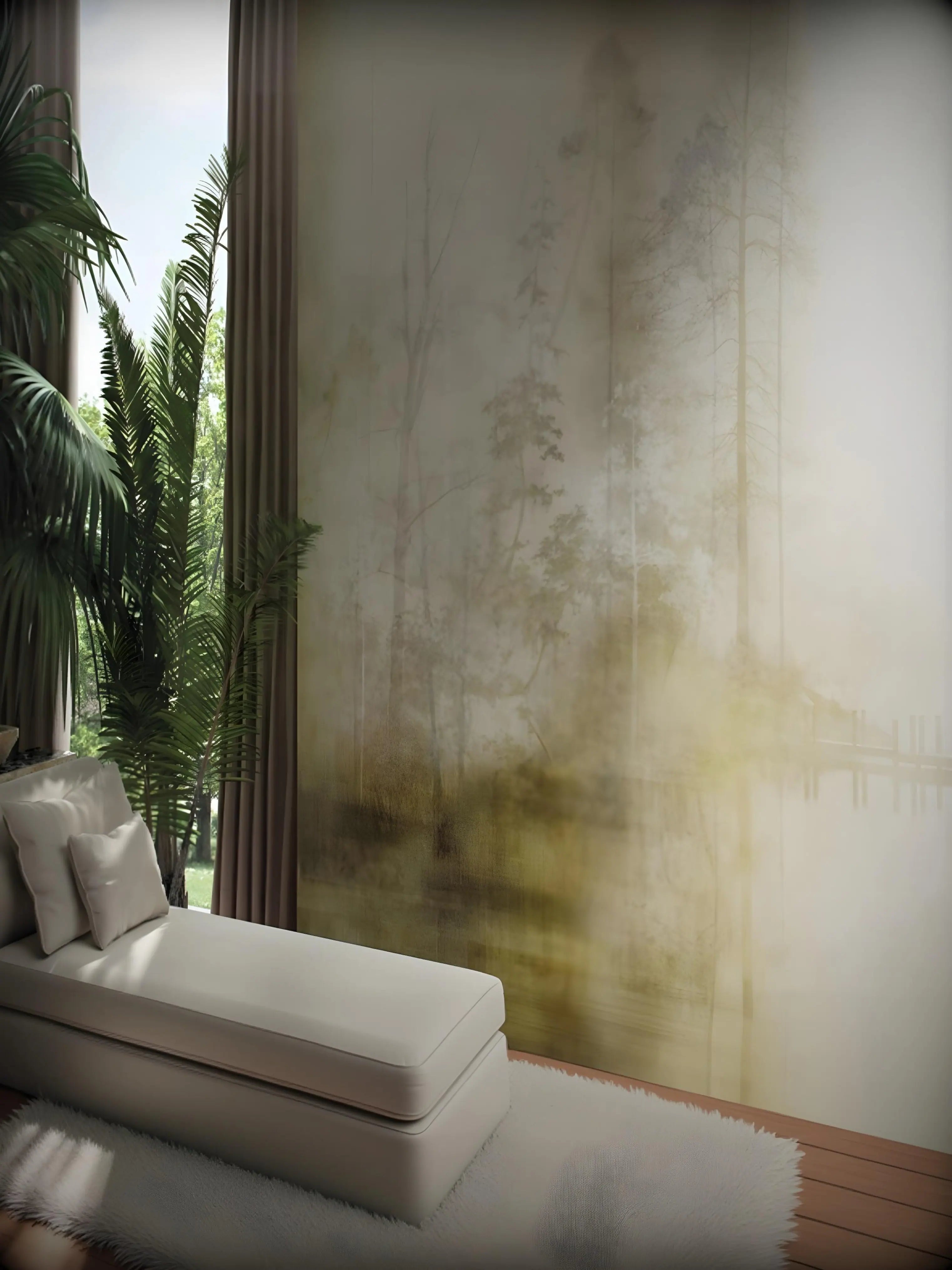 Papel de Parede Natureza Lago e Floresta  Paisagem Realista e Atmosfera Tranquila para Ambientes Aconchegantes