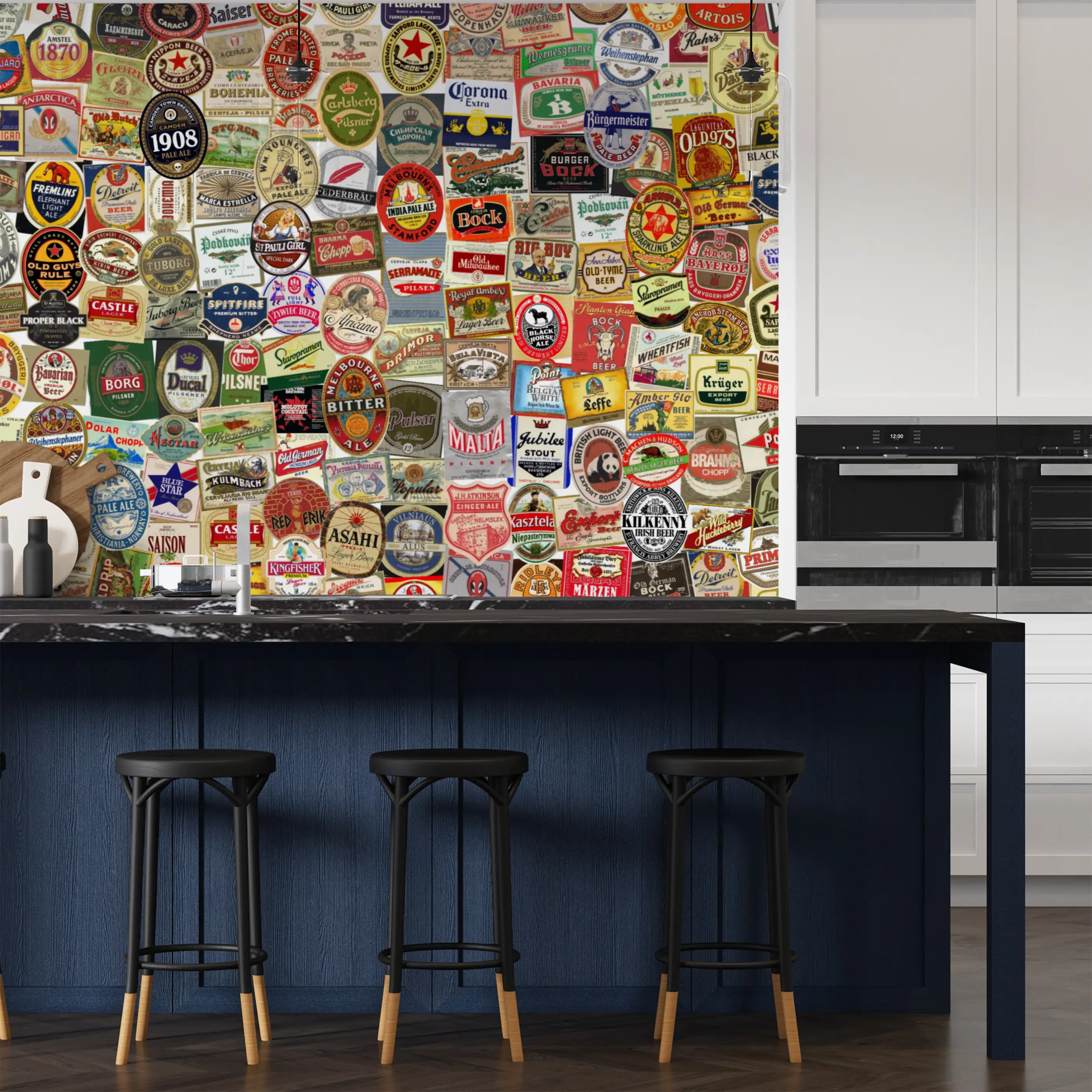 Papel de Parede Rótulos de Cervejas Antigas Mural Vintage para Decoração Retrô