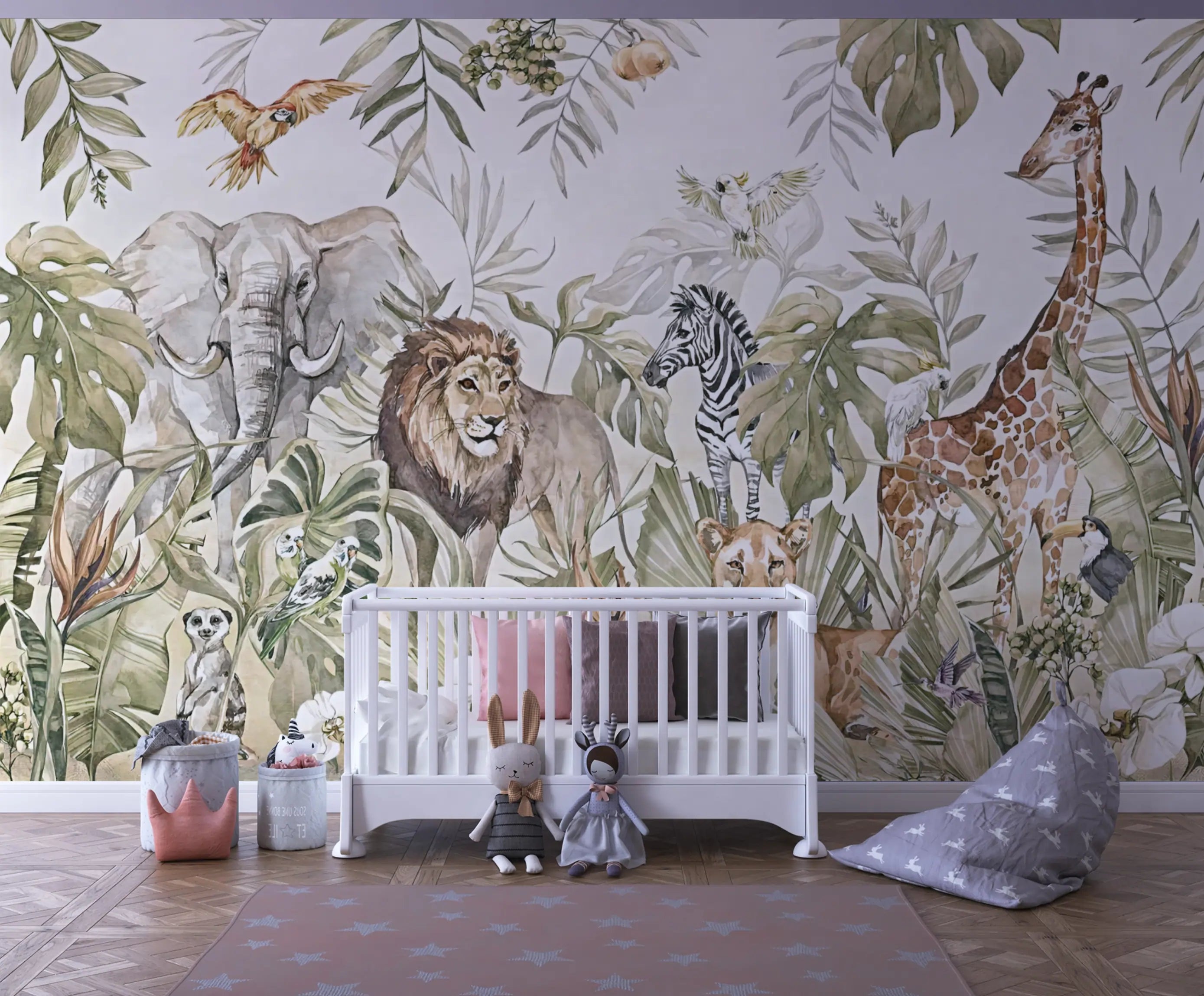Papel de Parede Selva Safari com Animais Decoração Natural e Exótica