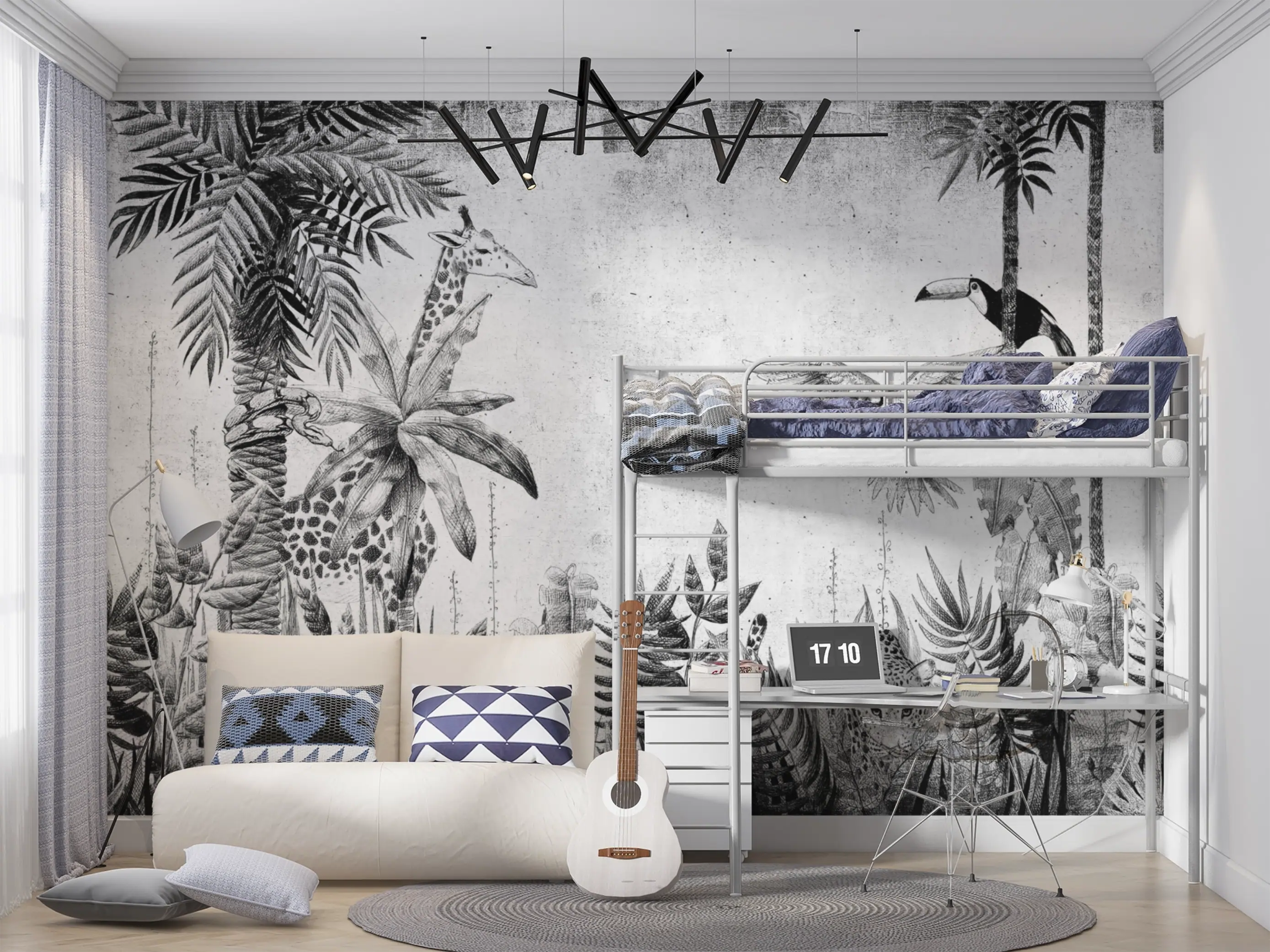 Papel de Parede Floresta Tropical Ilustração: Paraíso Exuberante em Preto e Branco