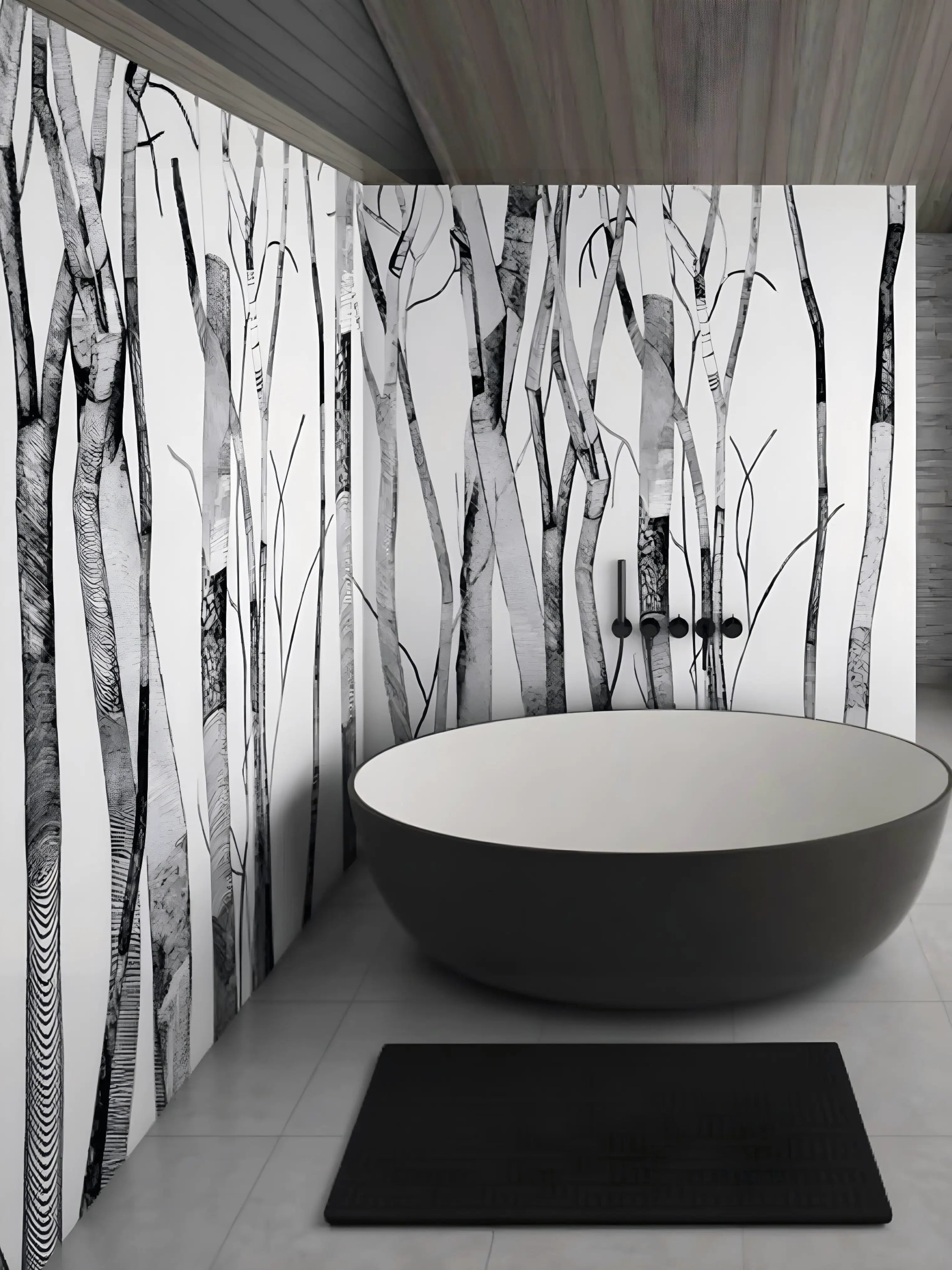 Papel de Parede Troncos em Preto e Branco Minimalismo Natural e Sofisticado