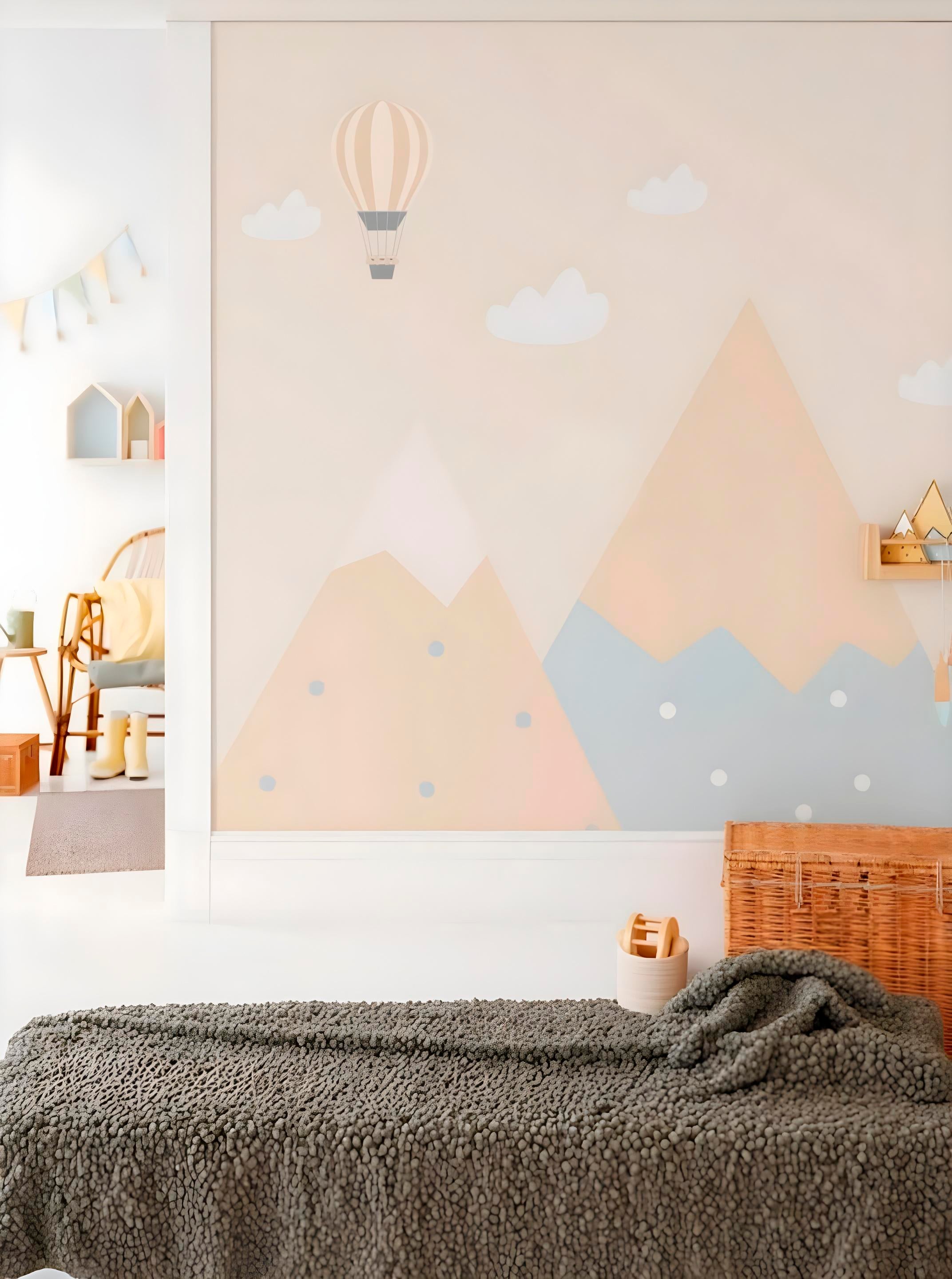 Mural Montanhas Balão Minimalista Suave