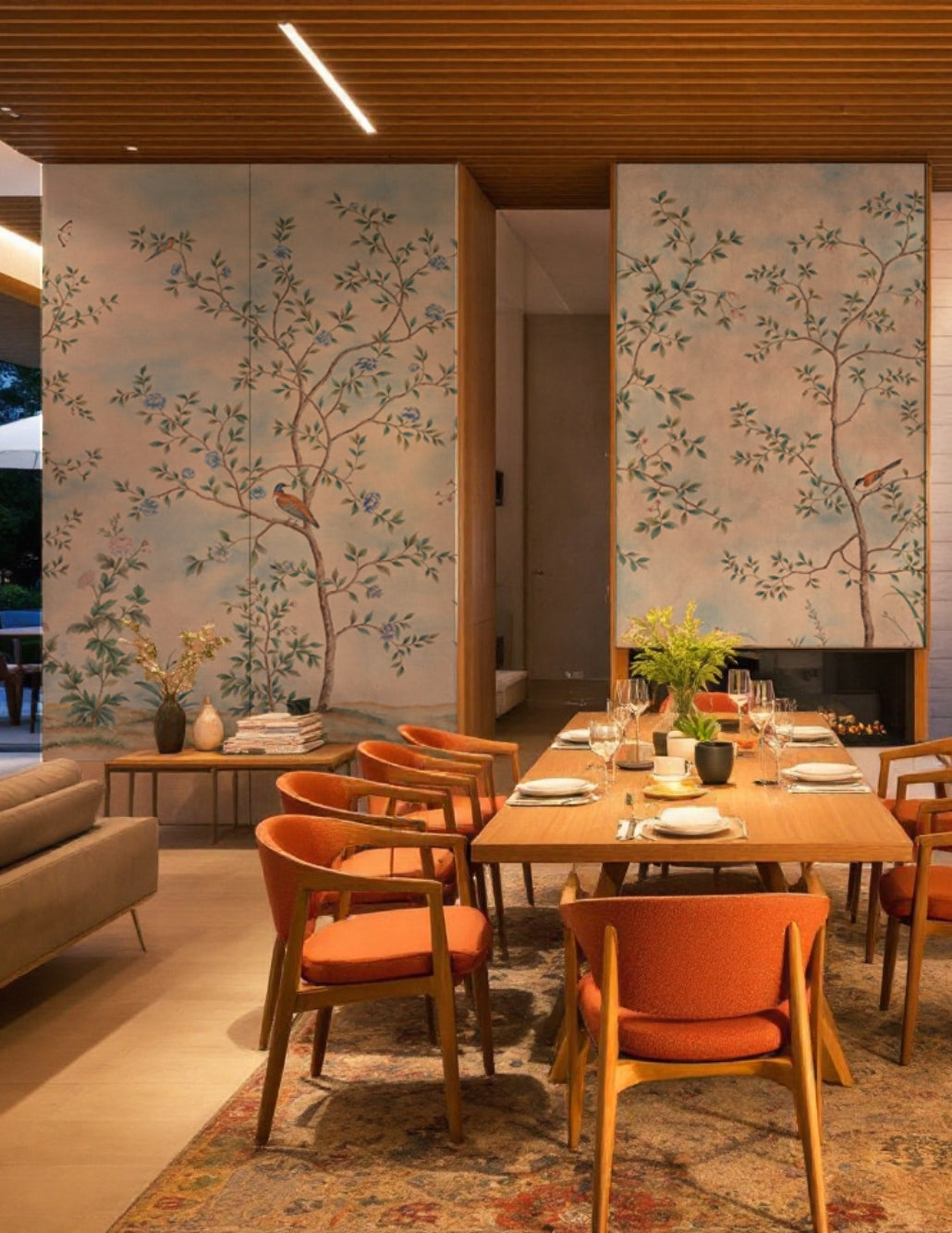 Papel de Parede Chinoiserie Elegante Jardim Oriental