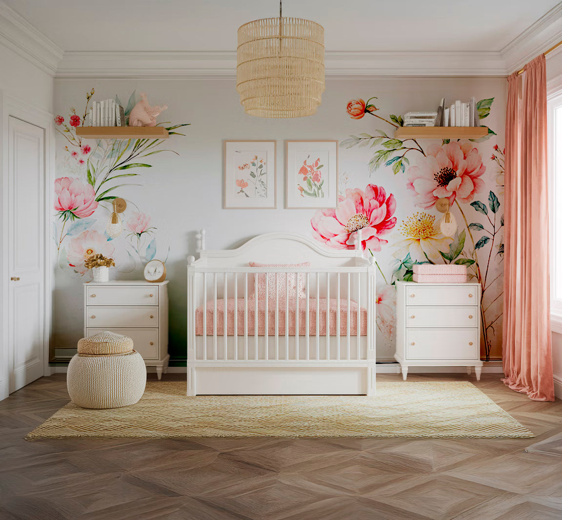 Mural Jardim de Peônias em Aquarela